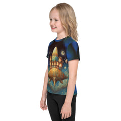 Side view of child modeling CB3-133 crew neck t-shirt.