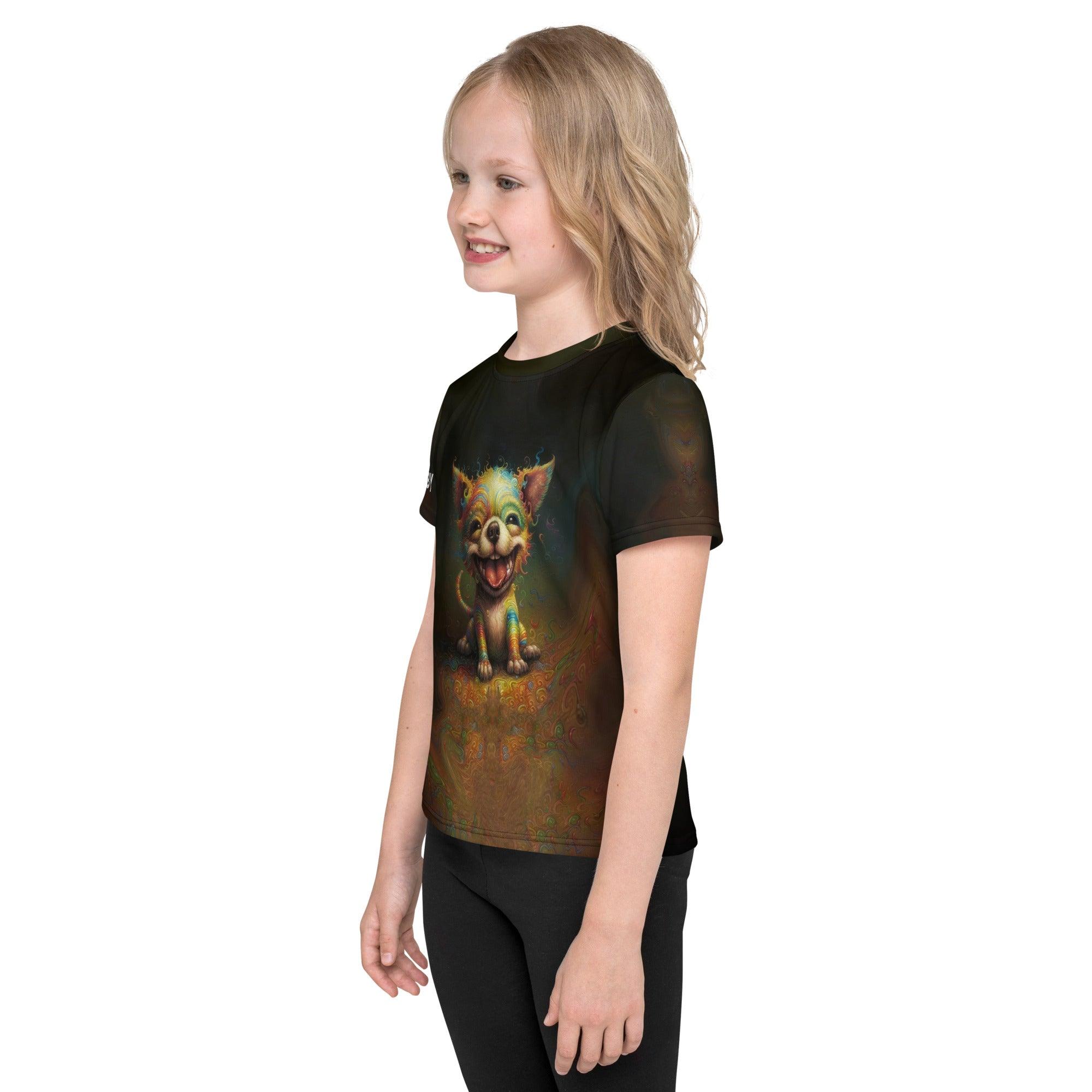 CB3-137 crew neck t-shirt for kids laid flat on a surface.