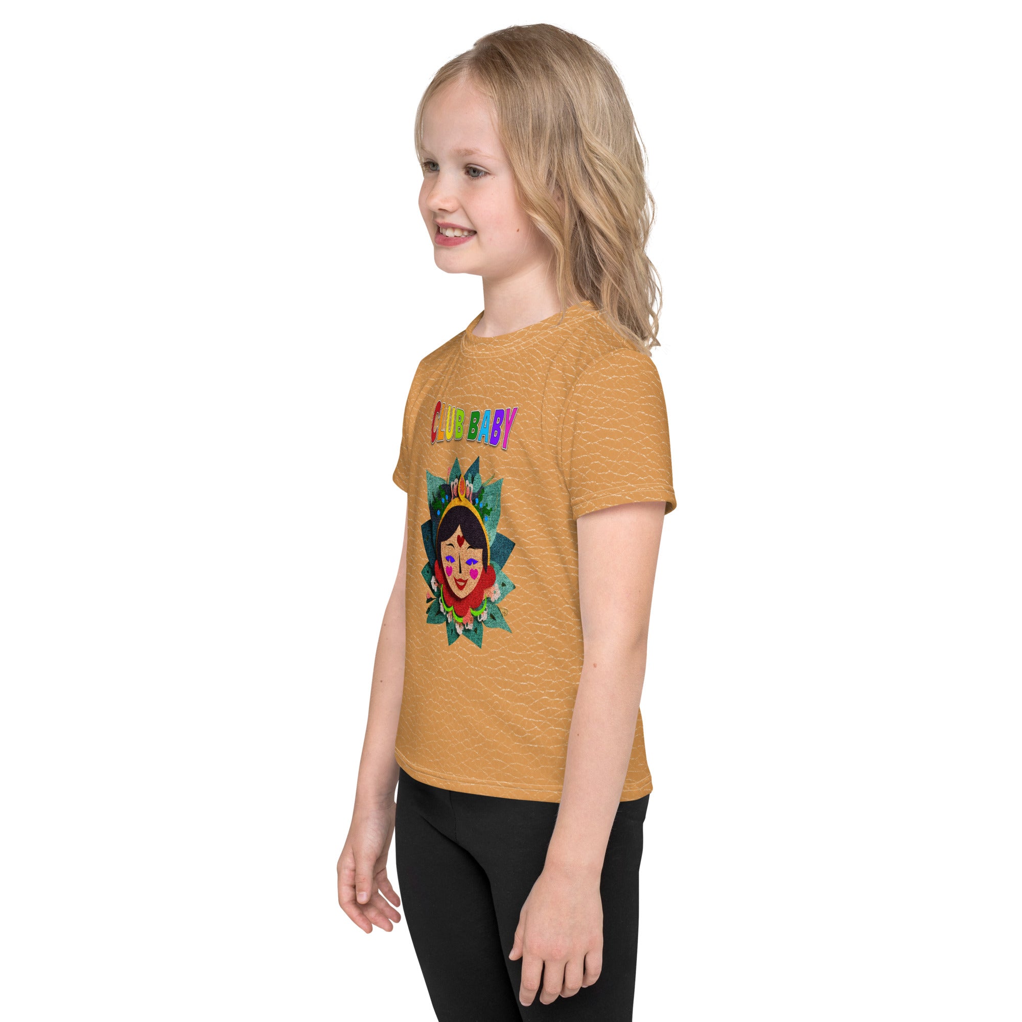 A child wearing The Lost Kingdom Kids Crew Neck T-Shirt outdoors.
