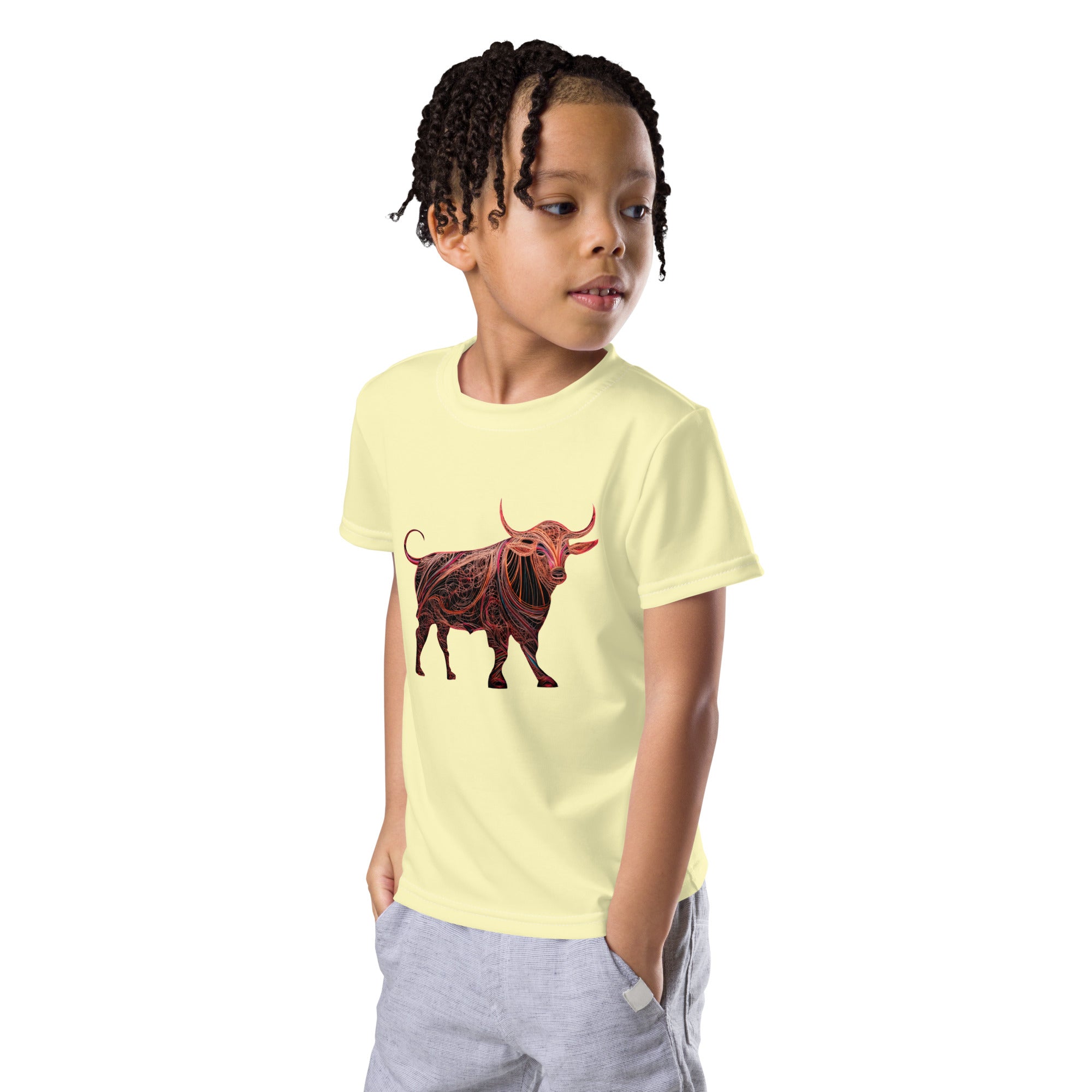 Bull’s Blossoming Backdrop Kids Crew Neck T-Shirt