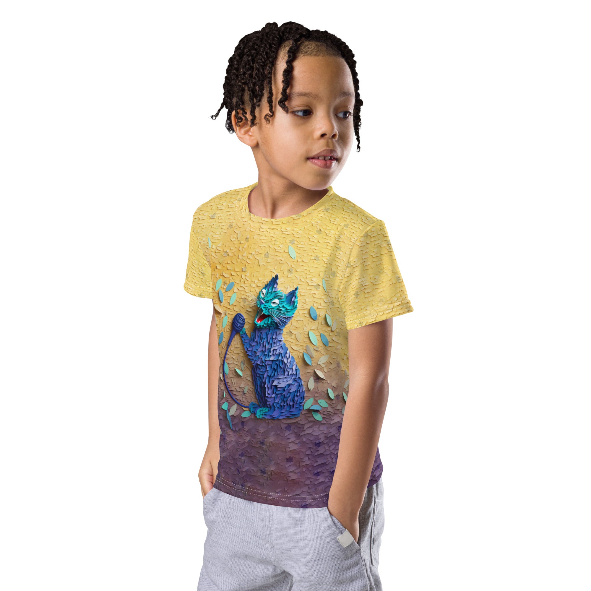 Kids crew neck T-shirt with kirigami art print