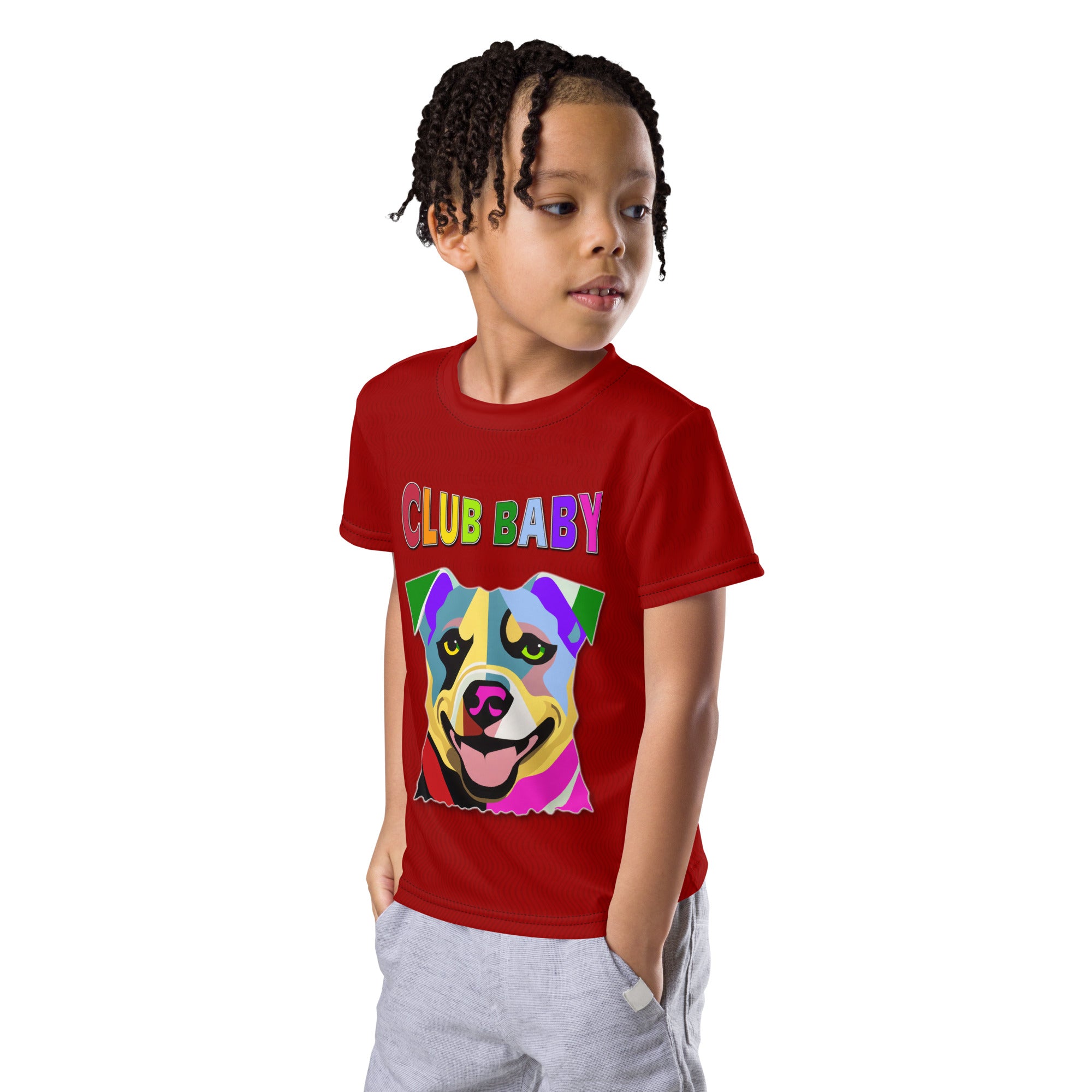 Young boy in a Brave Knight crew neck T-shirt smiling





