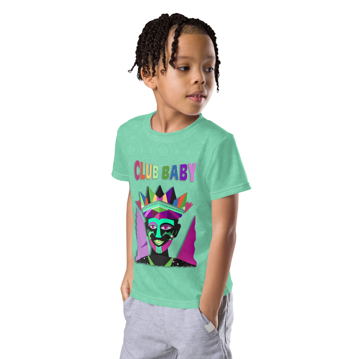 Kid's Brave Knight Quest printed t-shirt on a child model
