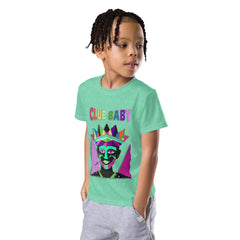 Kid's Brave Knight Quest printed t-shirt on a child model
