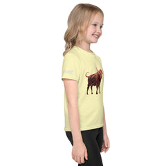 Bull’s Blossoming Backdrop Kids Crew Neck T-Shirt