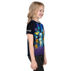 Adventure-themed kids t-shirt with paper art style.