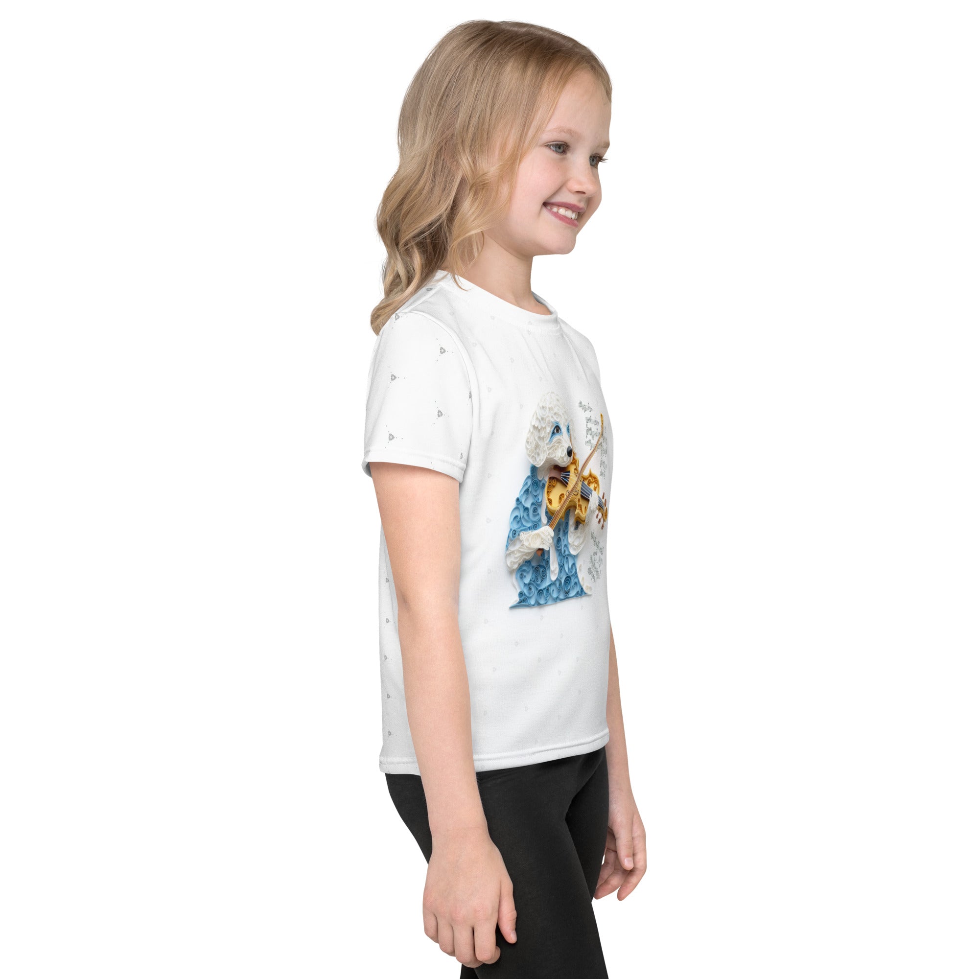 Young child in Paper Magic crew neck, vibrant paper design