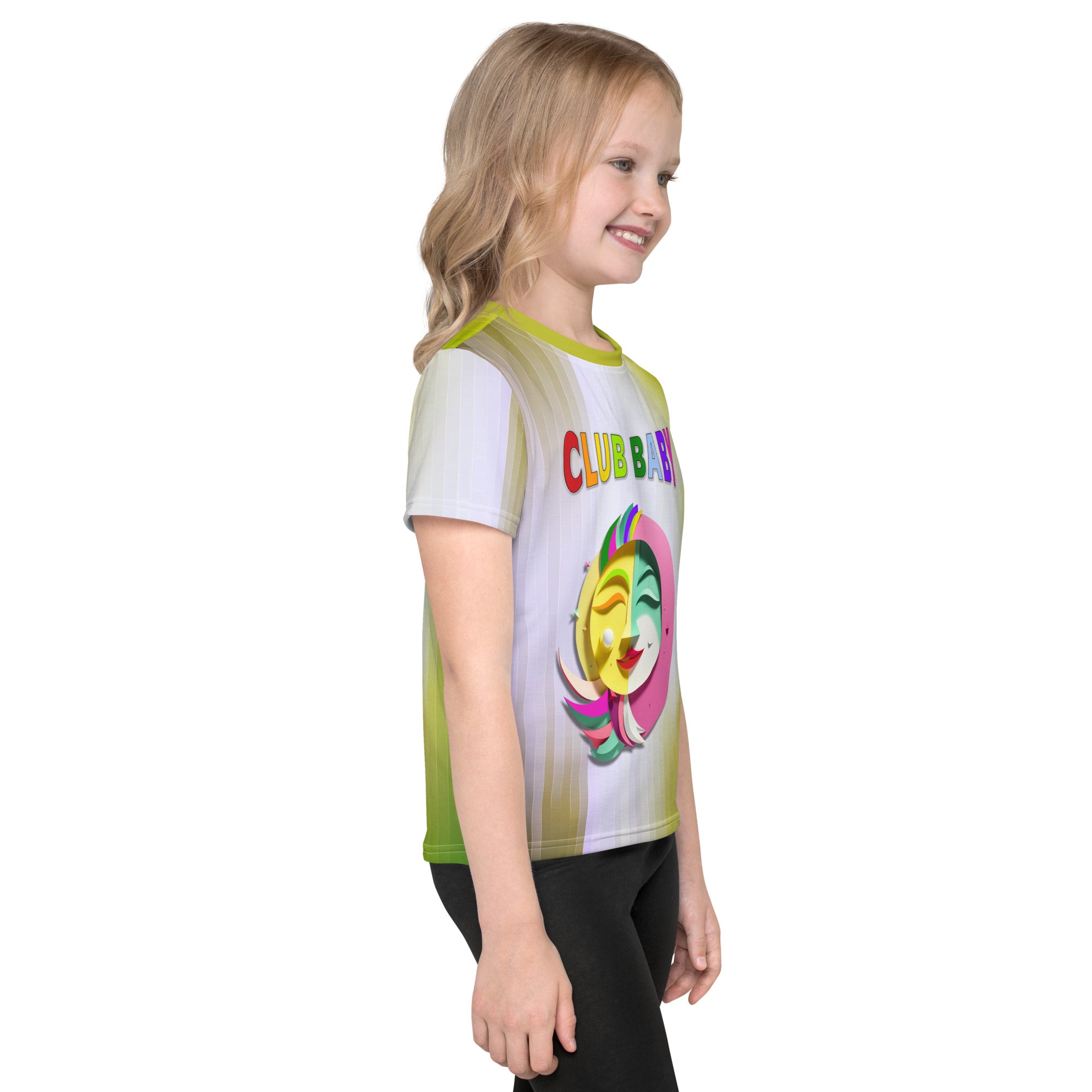 Happy child in a Fairy Tale themed crew neck shirt





