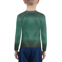 Back view of child in CB3-96 Rash Guard showcasing fit and design