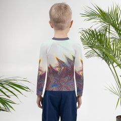 Close-up of CB3-99 kids rash guard fabric and stitching detail.