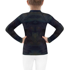 CB3-89 Kids Rash Guard on beach backdrop, emphasizing quick-dry technology
