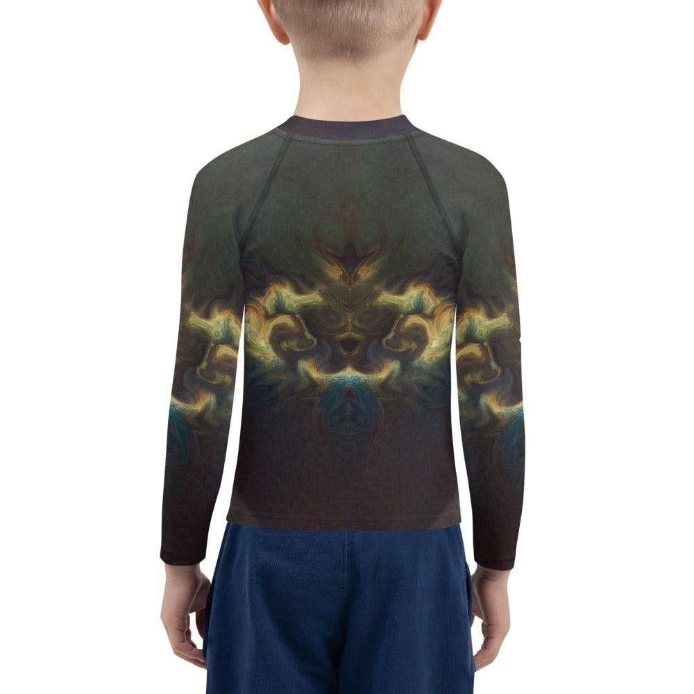Detail shot of the CB3-77 Kids Rash Guard's stitching and quality
