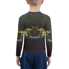 Detail shot of the CB3-77 Kids Rash Guard's stitching and quality