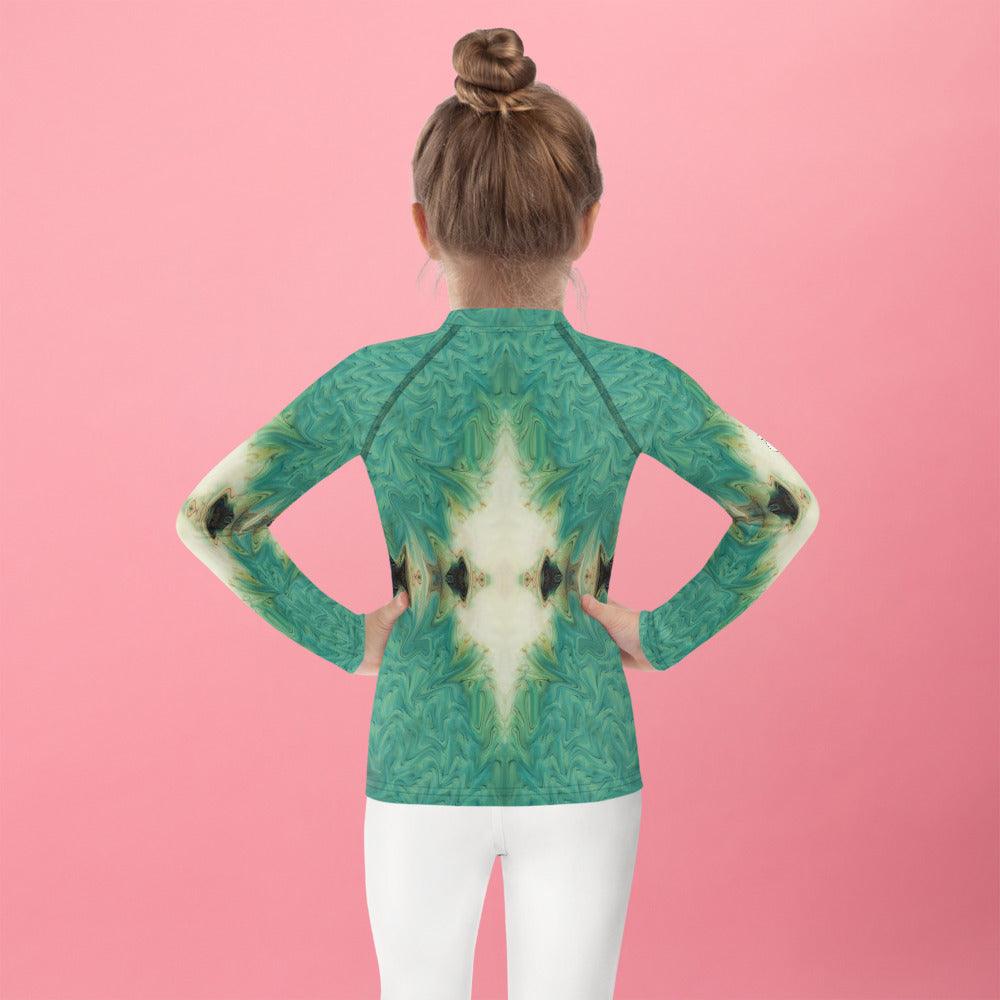 Close-up of CB3-74 Kids Rash Guard fabric and quality stitching