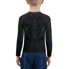 Rear view of CB3-98 Kids Rash Guard on child