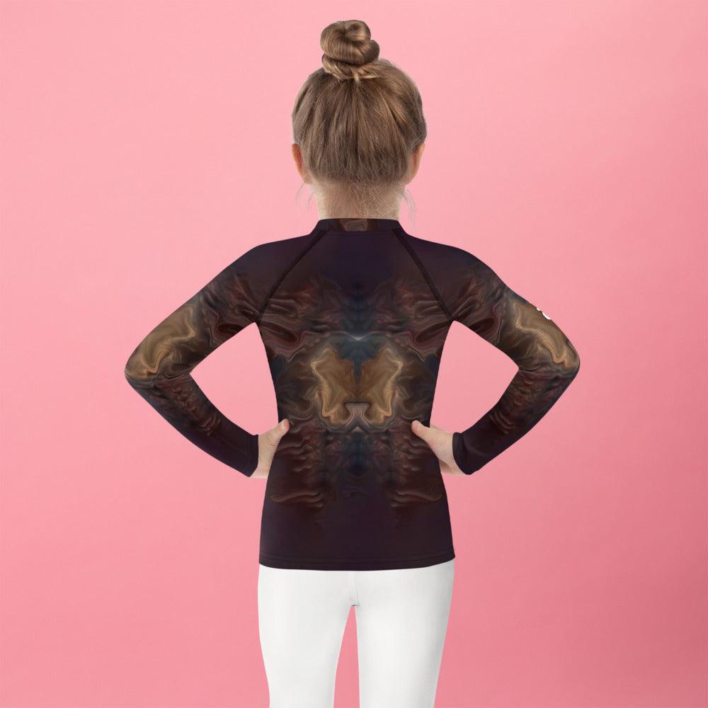 Close-up of CB3-107 kids rash guard fabric and stitching detail