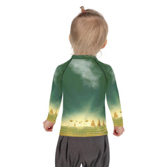 Detail of CB3-122 kids rash guard sleeve and logo