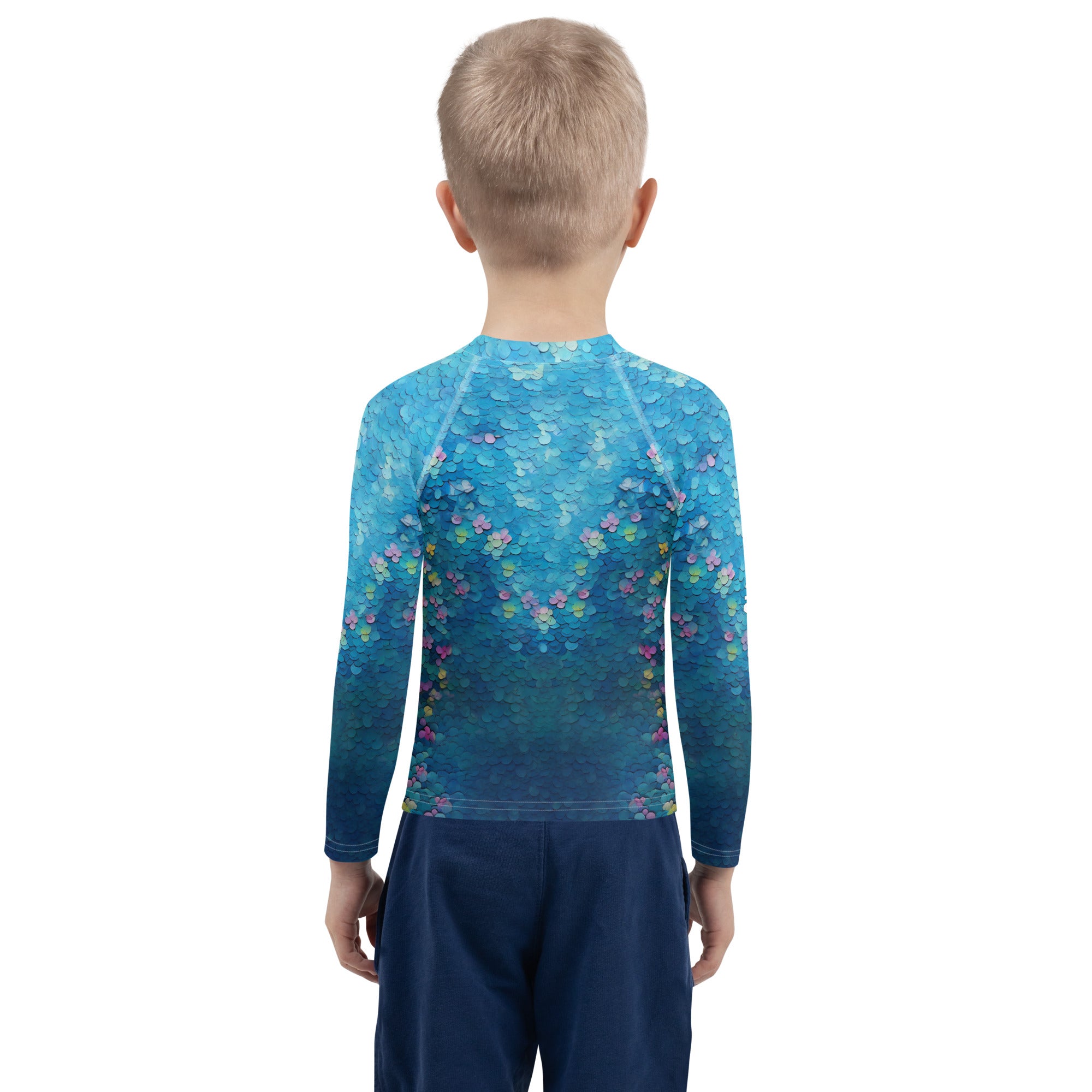 Floral Kirigami motif on children's swim top