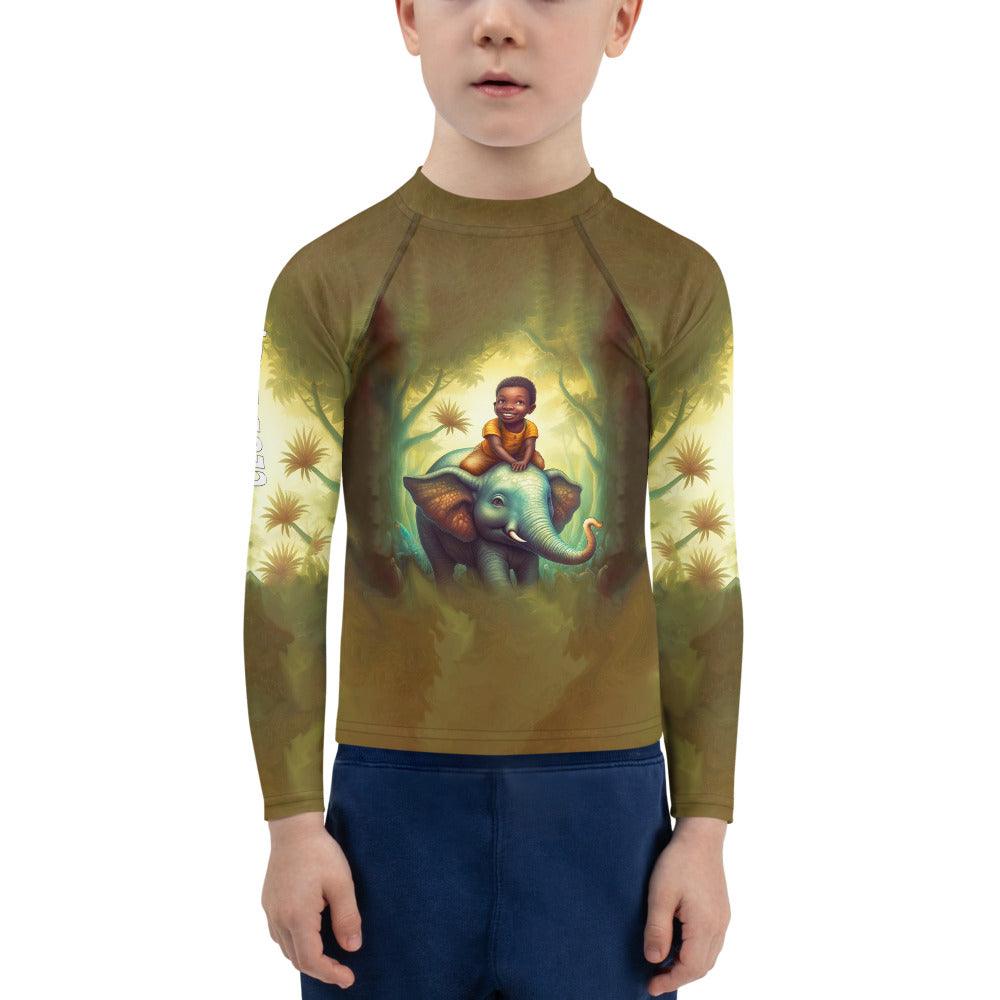 Child wearing CB6-05 Kids Rash Guard while swimming