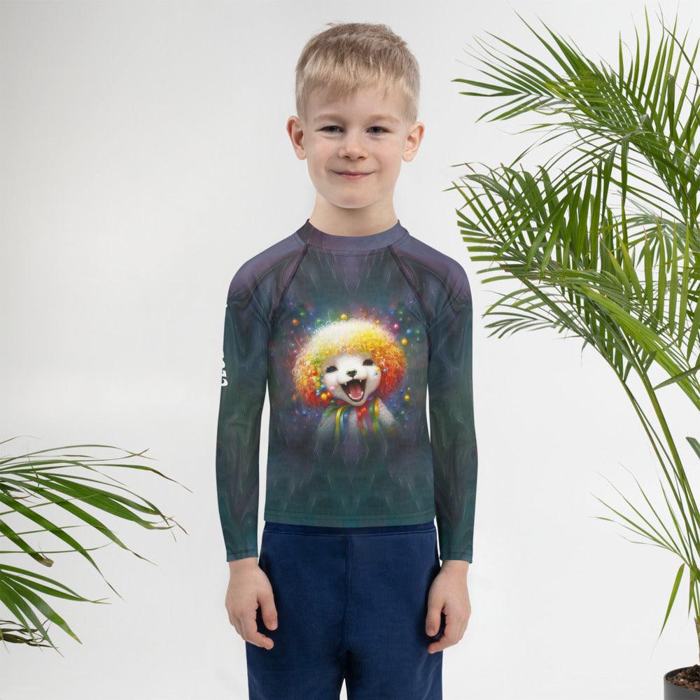 CB3-103 kids rash guard front view on a child model