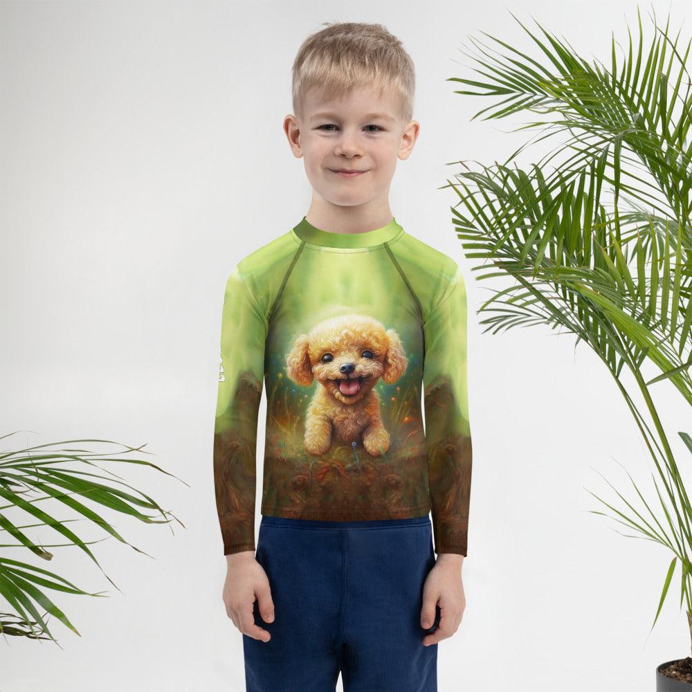 Child wearing CB3-100 rash guard in pool