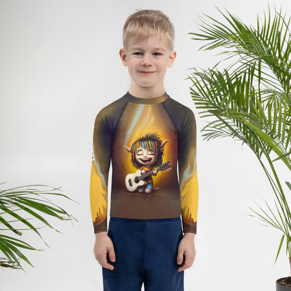 CB3-106 rash guard for kids laid flat showcasing design