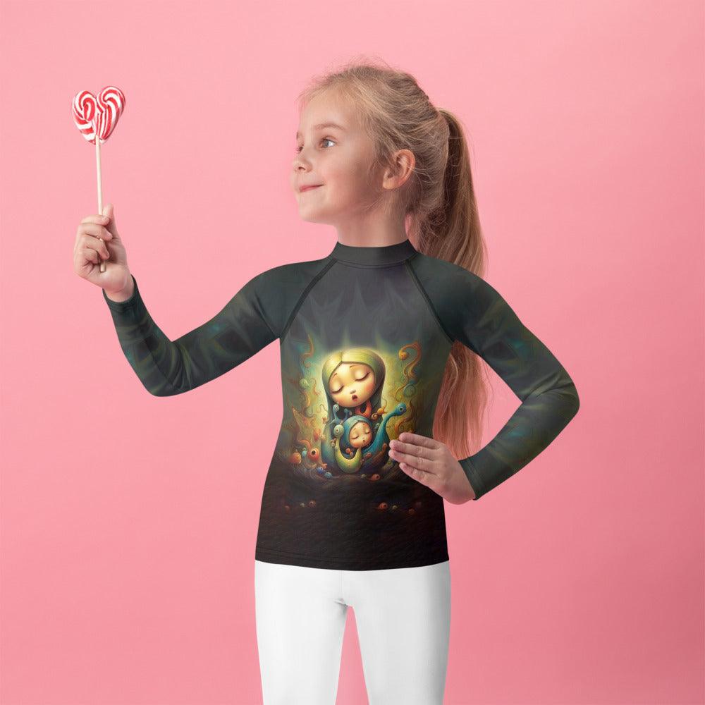CB3-75 kids rash guard front view on white background.