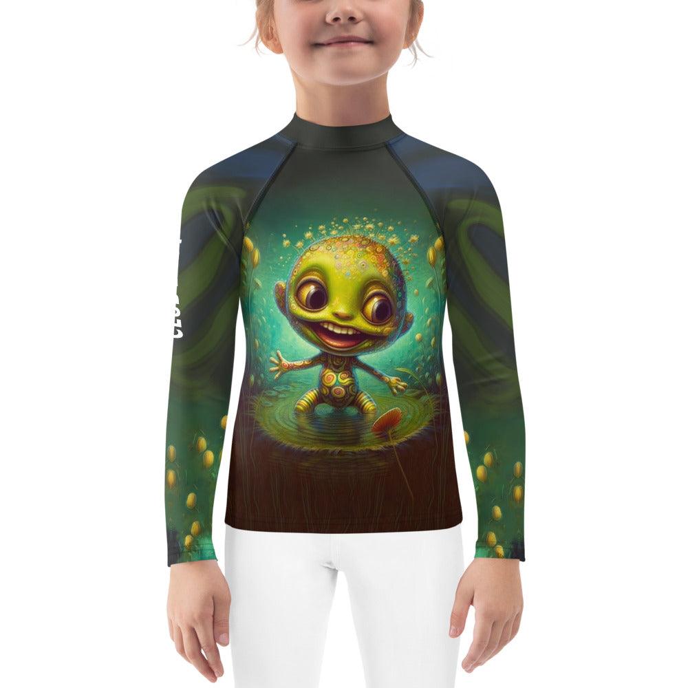 Back view of CB3-81 Kids Rash Guard in action.