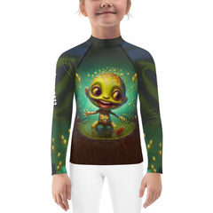 Back view of CB3-81 Kids Rash Guard in action.