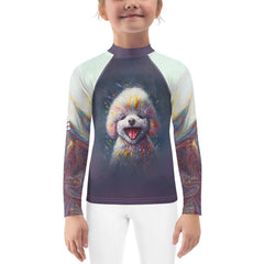 CB3-99 kids rash guard front view on white background.