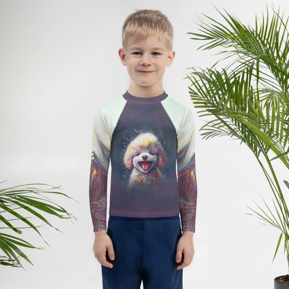 CB3-99 rash guard for kids laid flat showcasing design.