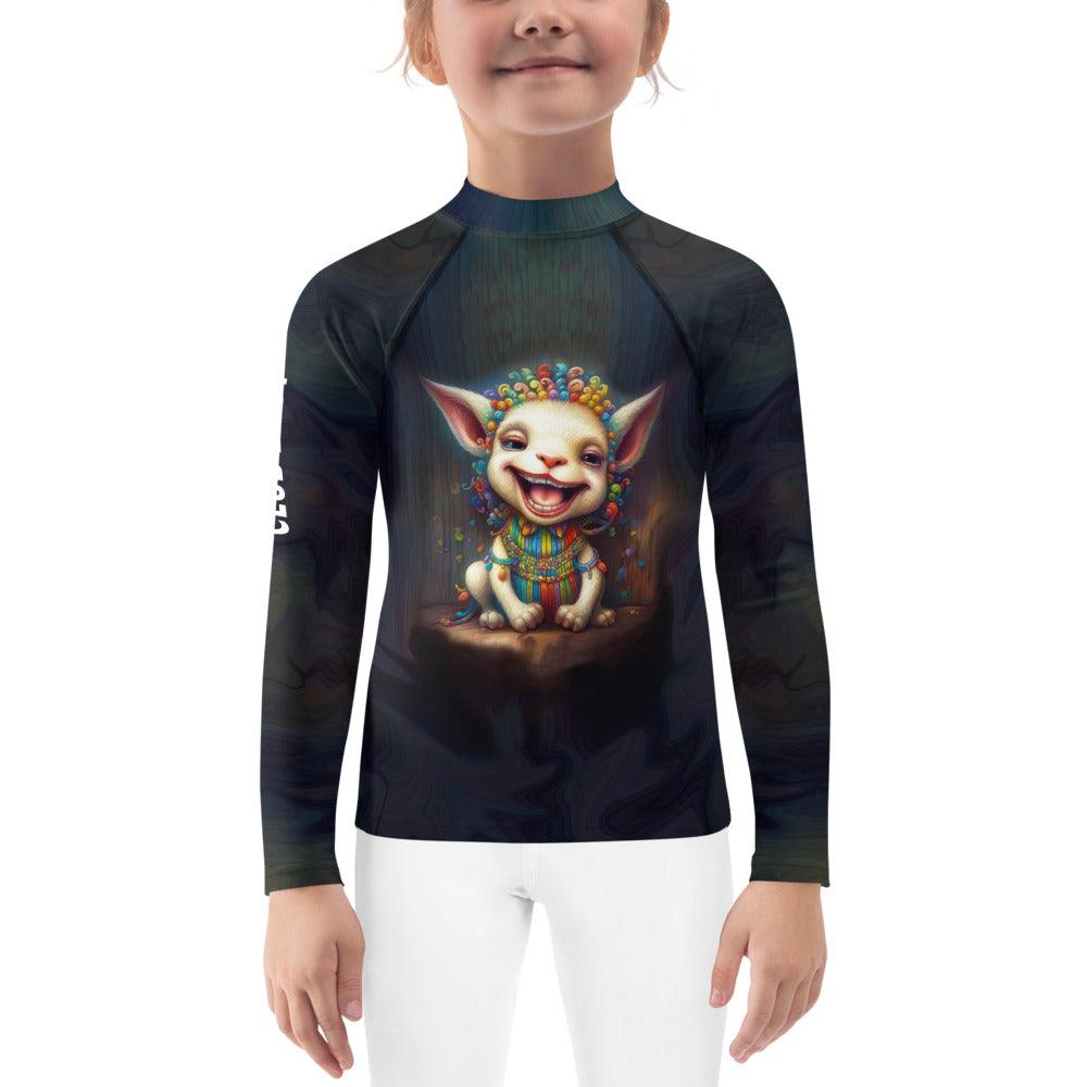 Child wearing CB3-89 Kids Rash Guard in pool demonstrating flexibility and comfort