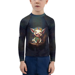 Young swimmer in CB3-89 Rash Guard ready for swim practice, highlighting durable design