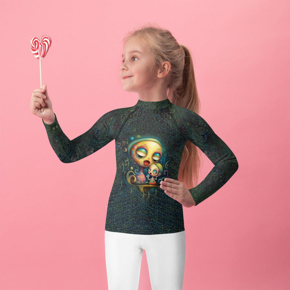 Child wearing CB3-76 rash guard at the beach