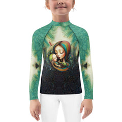 Child wearing CB3-74 Kids Rash Guard while playing on the beach