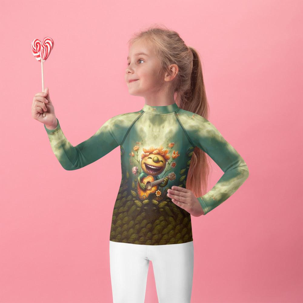 Child wearing CB3-109 kids rash guard swimming