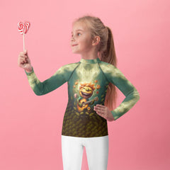 Child wearing CB3-109 kids rash guard swimming