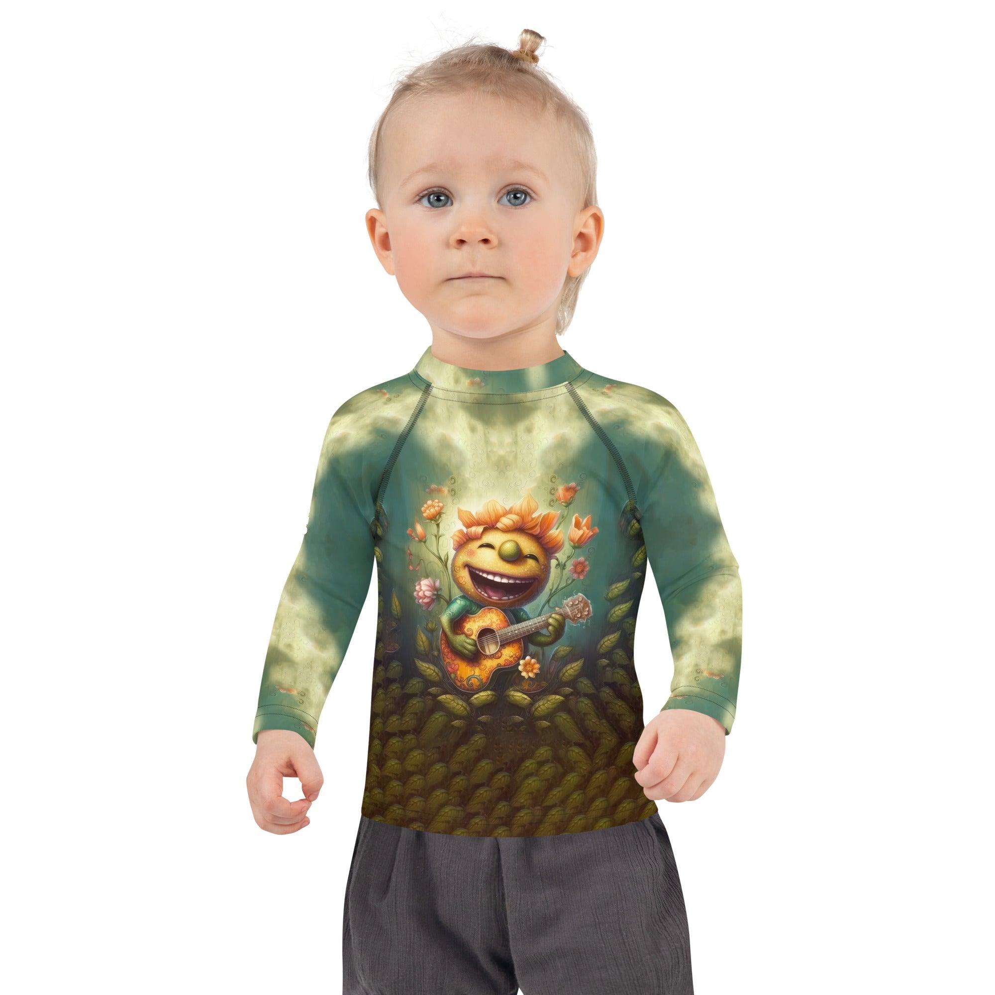 Happy kid in CB3-109 rash guard at the beach