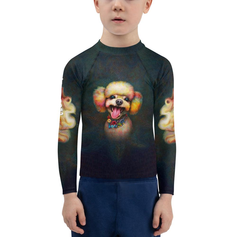 Child wearing CB3-102 Rash Guard while playing on the beach