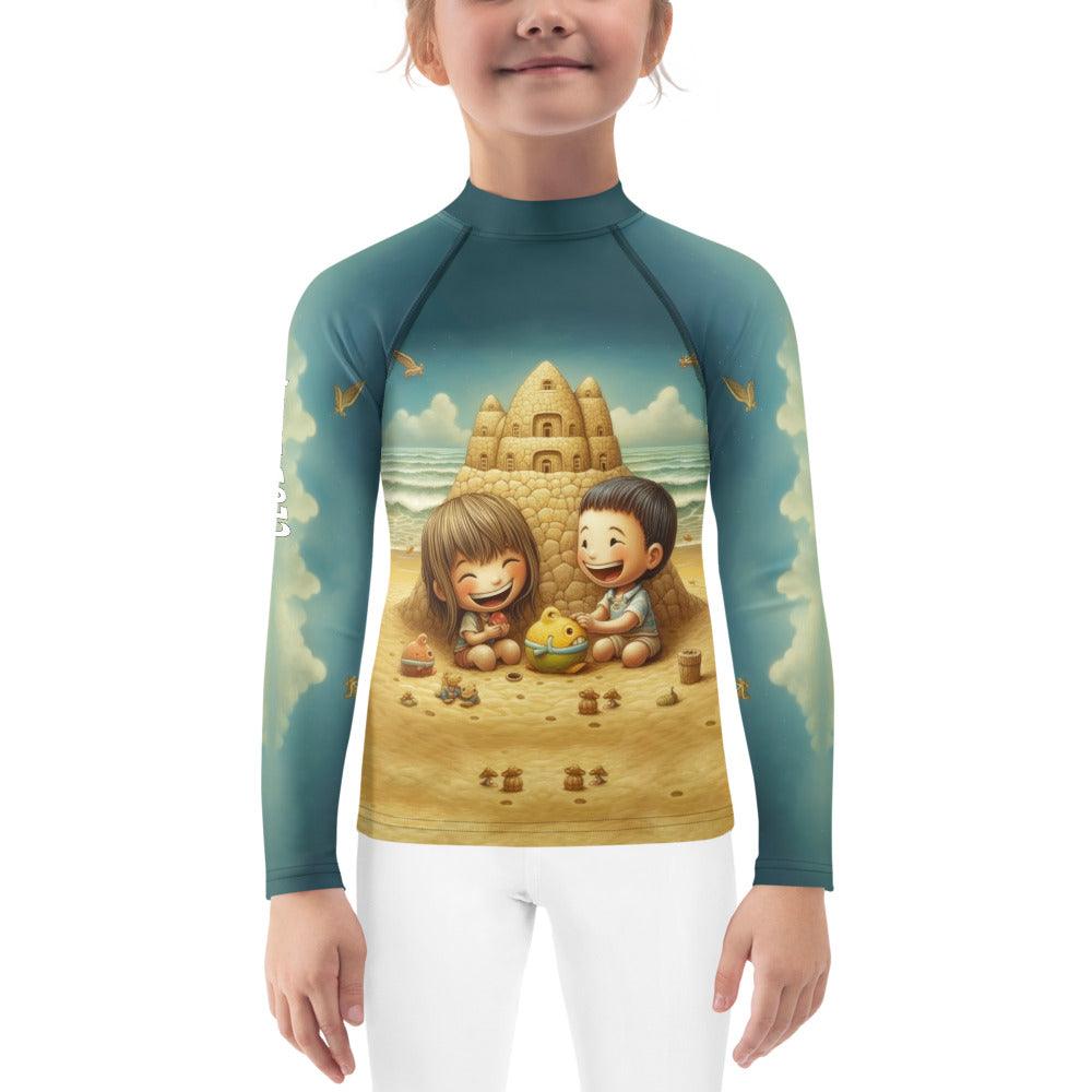 Child wearing CB3-111 Kids Rash Guard while swimming