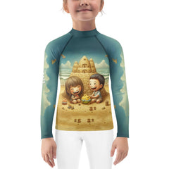 Child wearing CB3-111 Kids Rash Guard while swimming