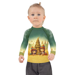 Child wearing CB3-122 blue kids rash guard for swimming