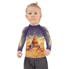 Close-up of CB3-117 kids rash guard fabric and stitching details.