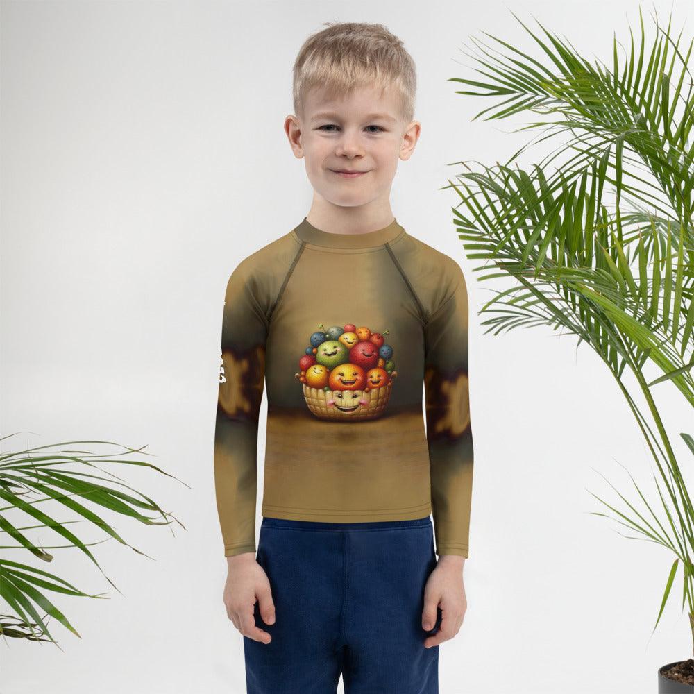 Close-up of CB3-134 kids rash guard fabric and stitching details