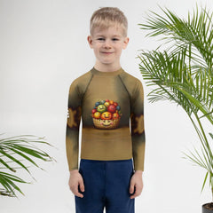 Close-up of CB3-134 kids rash guard fabric and stitching details