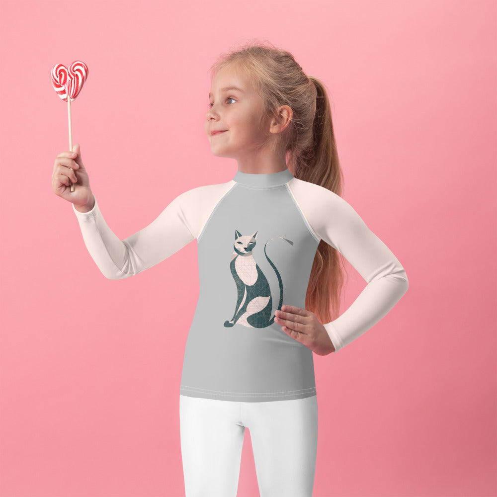 Cat’s Curious Coastal Capers Kids Rash Guard