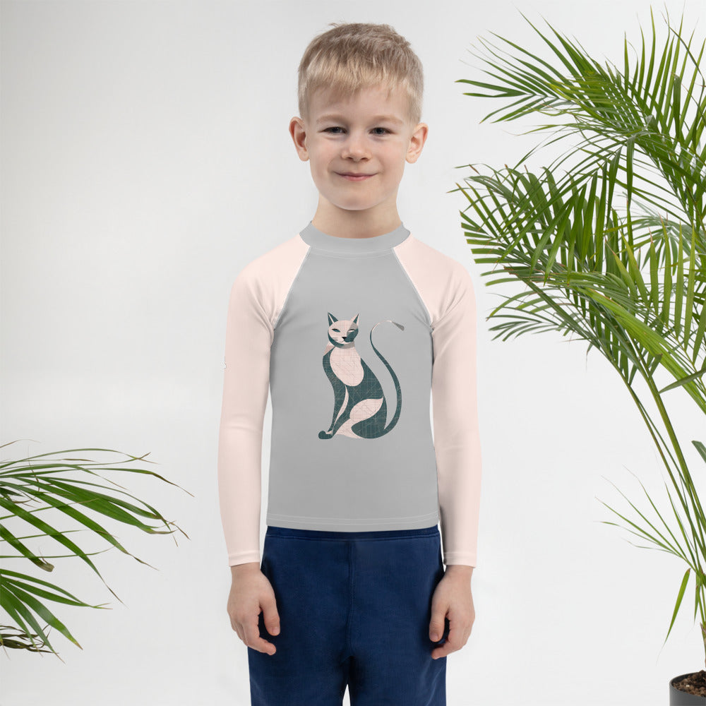 Cat’s Curious Coastal Capers Kids Rash Guard