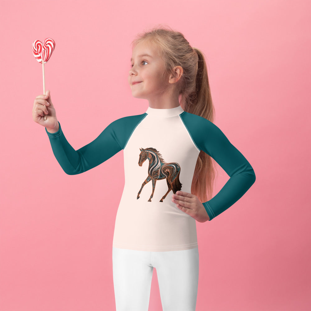 Horse’s Harmonious Harbor Kids Rash Guard