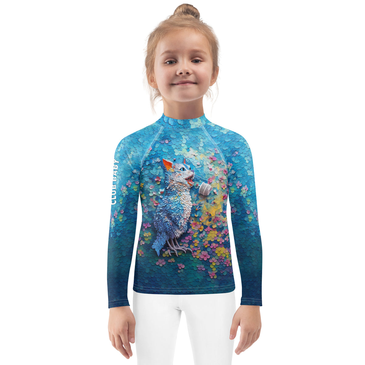 Kids rash guard with floral kirigami design