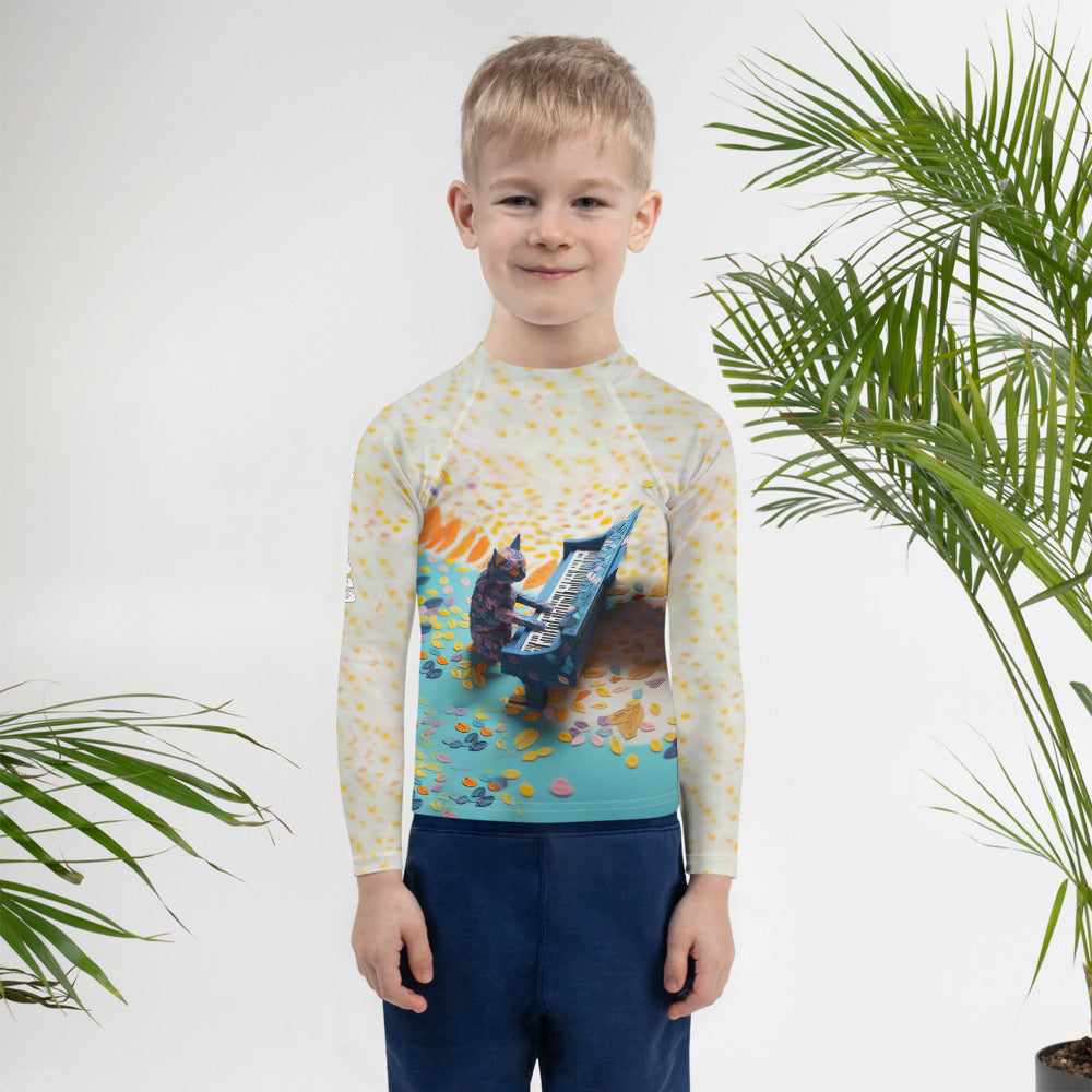 Colorful Mystic Mandala Kids Rash Guard in action